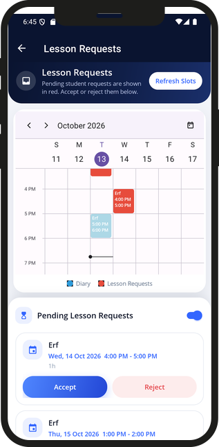 Lesson requests app screenshot